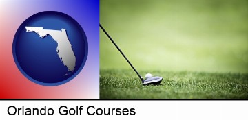a golf ball and a golf club on a golf course in Orlando, FL