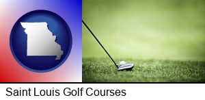 Saint Louis, Missouri - a golf ball and a golf club on a golf course