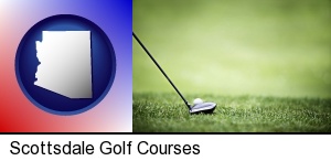 Scottsdale, Arizona - a golf ball and a golf club on a golf course