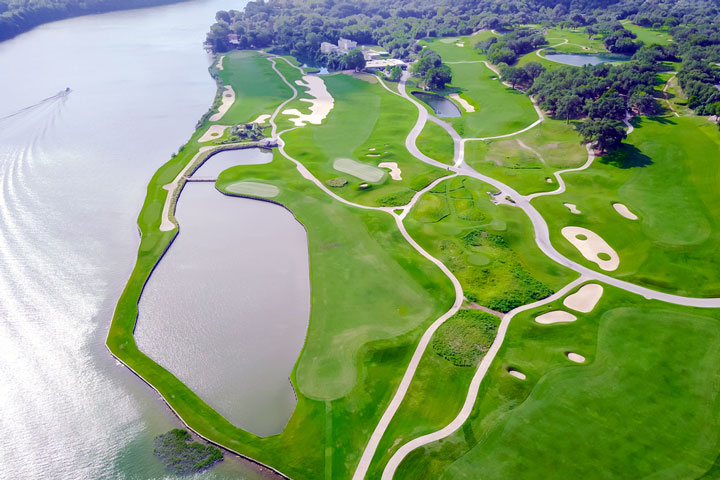 Aerial view of a country club golf course near Austin, Texas