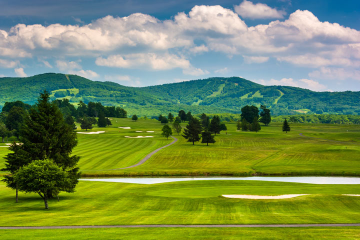 golf course and distant mountains at a West Virginia park