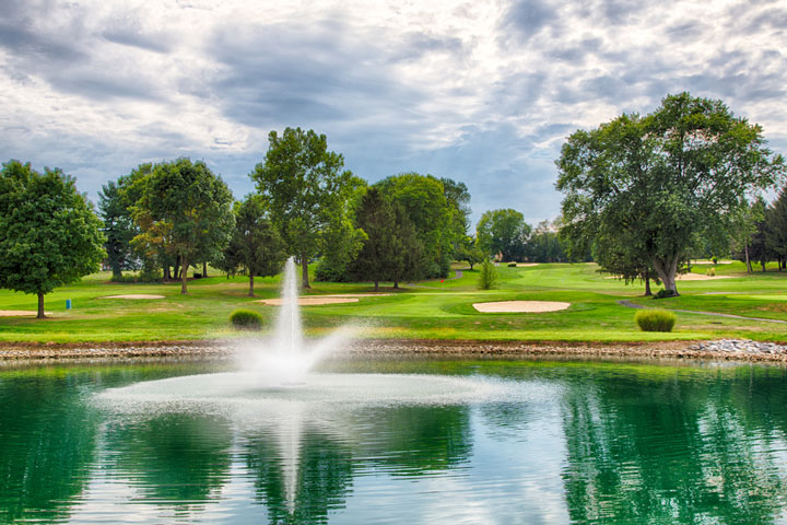 manicured golf course - with a fountain - in Pennsylvania