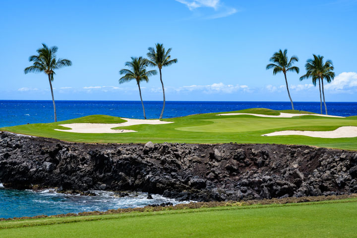 sunny day on an oceanfront golf course in Hawaii